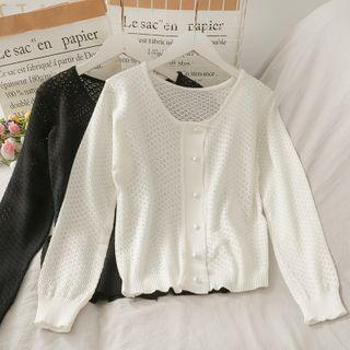 Pearl-button Sheer Knit Cardigan