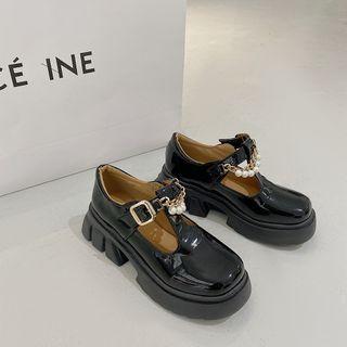 Platform Faux Pearl Chain T-strap Mary Jane Shoes