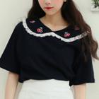 Wide-collar Cherry Embroidered Blouse