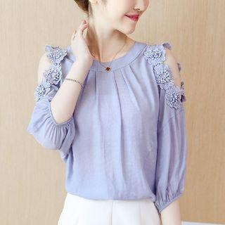 Off-shoulder Short-sleeve Chiffon Shirt