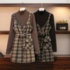 Set: Knit Top + Sleeveless Plaid Dress