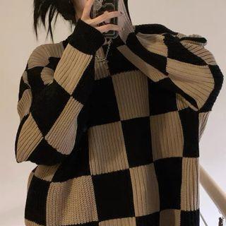 Lattice Knit Top Black & Coffee - One Size