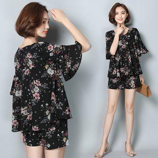 Set: Elbow-sleeve Pattern Top + Shorts