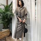 Set: Patterned 3/4-sleeve Qipao + Scarf