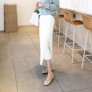Band-waist Layered-hem Knit Skirt