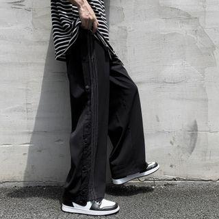 Button Accent Straight Cut Pants