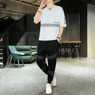 Set: Elbow-sleeve Lettering T-shirt + Jogger Pants