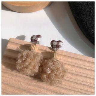 Heart Plaid Pom Pom Dangle Earring