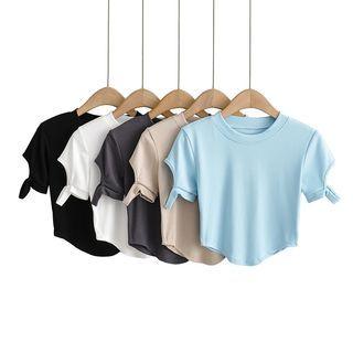 Short-sleeve Crew Neck Cutout Cropped T-shirt