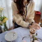 Contrast-frill Waffle Knit Cardigan