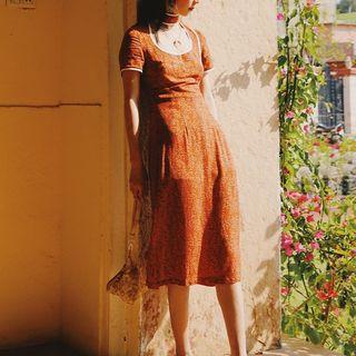 Short-sleeve U-neck Printed Slit Qipao Dress