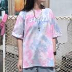 Dye Print Lettering Elbow-sleeve T-shirt