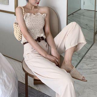 Strapless Smocked Tube Top / Wide Leg Pants