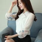 3/4-sleeve Embroidered Chiffon Blouse