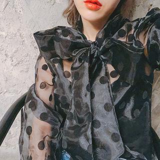 Tie-neck Polka-dot Organza Blouse