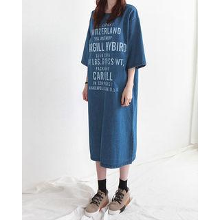 Lettering Denim Boxy-fit Long Dress