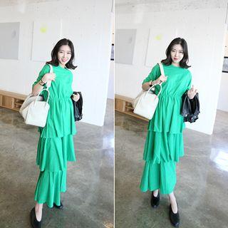 Short-sleeve Layered Maxi Dress