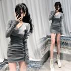 V-neck Shirred Mini Bodycon Dress Gray - One Size