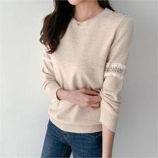 Lace-trim Cashmere Blend Knit Top