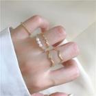 Set Of 5 : Faux Pearl / Wavy Alloy Ring (assorted Designs) 2156 - Set Of 5 - Ring - Gold - One Size