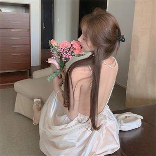 Faux-pearl Open-back Sleeveless Dress