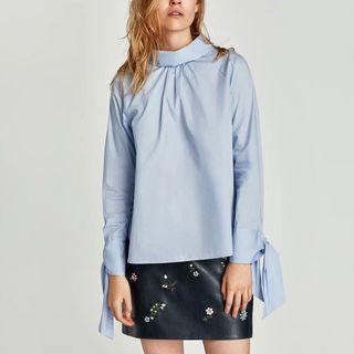 Bow-cuff Mock Collar Blouse