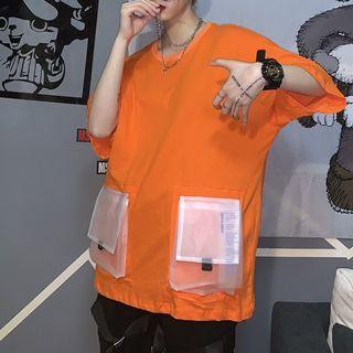Couple Matching Pocketed Short-sleeve T-shirt Orange - One Size