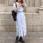 Floral Short-sleeve Midi A-line Dress White Floral - Blue - One Size
