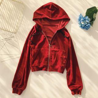Velvet Zip Hooded Jacket