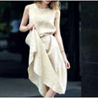 Sleeveless Tie-waist Plain Dress
