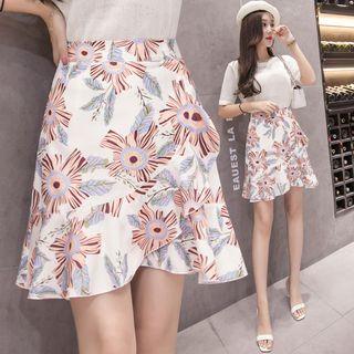 Flower Print Chiffon A-line Skirt