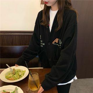 V-neck Lettering Cardigan As Shown In Figure - One Size
