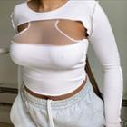 Cut-out Long-sleeve Knit Crop Top
