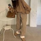 Cable Knit Sweater / Plaid Straight-leg Pants