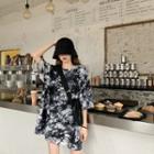 Round Neck Tie-dyed T-shirt Black & White - One Size