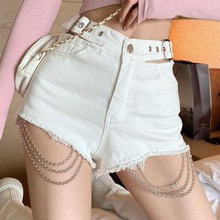 Belted High-waist Denim Hot Pants
