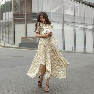 Scarf-neck Floral Long Hanky Dress