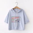 Short-sleeve Cat Print Hoodie Blue - One Size