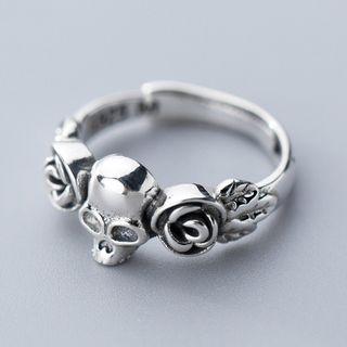 925 Sterling Silver Skull & Rose Open Ring Open Ring - 925 Sterling Silver - One Size