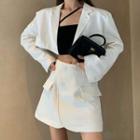 Cropped Blazer / Tank Top / High Waist Mini A-line Skirt