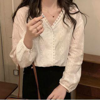 Lace Blouse Cream White - One Size