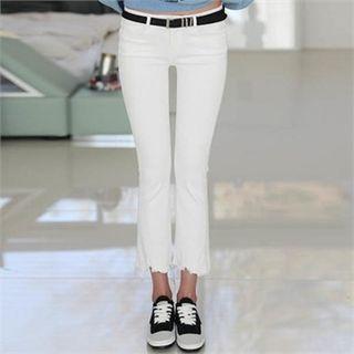 Distressed-hem Boot-cut Pants