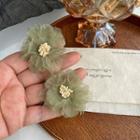 Flower Fabric Earring C284 - 1 Pair - Beige & Green - One Size