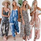 Spaghetti Strap V-neck Printed Wide-leg Jumpsuit