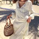 Tasseled Embroidered Cotton Maxi Dress