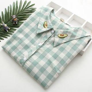 Avocado Embroidered Gingham Long-sleeve Shirt