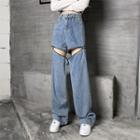 High Waist Detachable Zipper Wide-leg Jeans