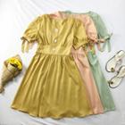 Ruffled-cuff V-neck A-line Dress