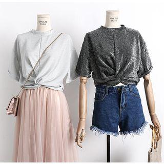 Knot-front Glitter Cropped Top