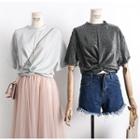 Knot-front Glitter Cropped Top